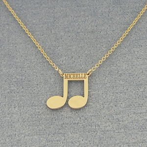 Solid Gold Personalized Laser Name Engraved Music Note Disc Charm Necklace Jewelry GC28C