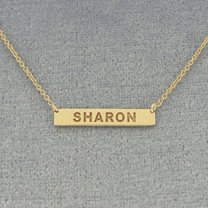 Gold Name Engraved Horizontal Bar Necklace 7-8 Inch GC31C