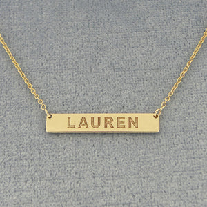 &#39;Solid Gold Bar Necklace Laser Deep Engraved Personalized Name Jewelry 1 GC32C&#39;&#39;&#39;