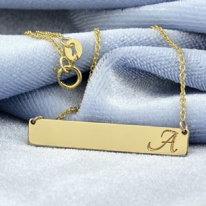 Bar Necklace Horizontal 1.25 Inch Solid Gold Personalized Laser Engraved Name GC33