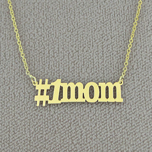 Solid 10k or 14k Gold Small #1 Mom Charm Necklace