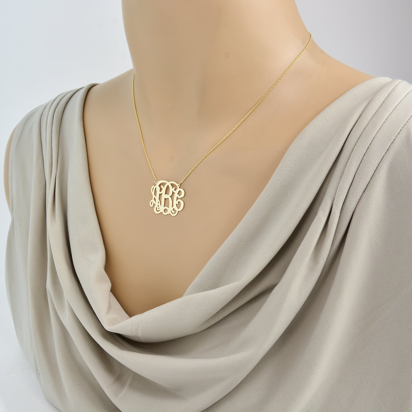 Solid 10k or 14k Gold 3 Initials Customized Monogram Necklace 1 inch Personalized Fine Jewelry