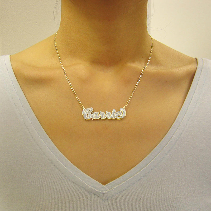 Personalized Gold Double Plate Name Pendant Necklace ND05