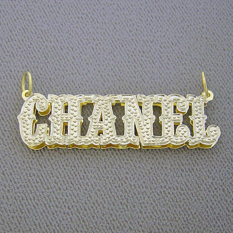 Personalized 10K or 14K Solid Gold Name Pendant Iced Out 3D Double