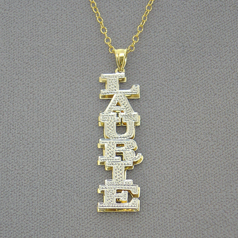 Personalized Vertical Name Pendant Diamond 3D Double Plate ND08