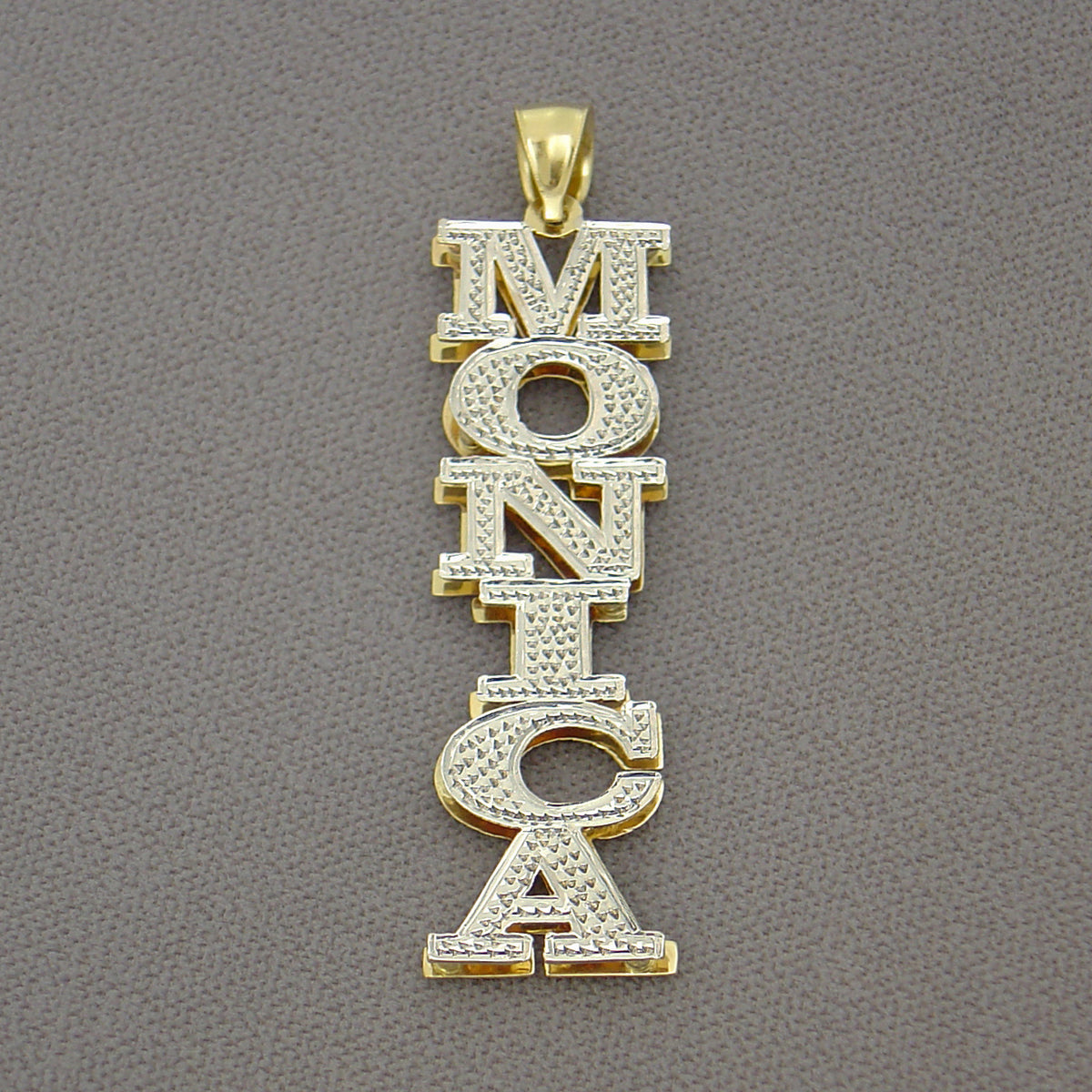 Personalized Name Pendant Diamond 3D Double Plate Large Vertical ND09
