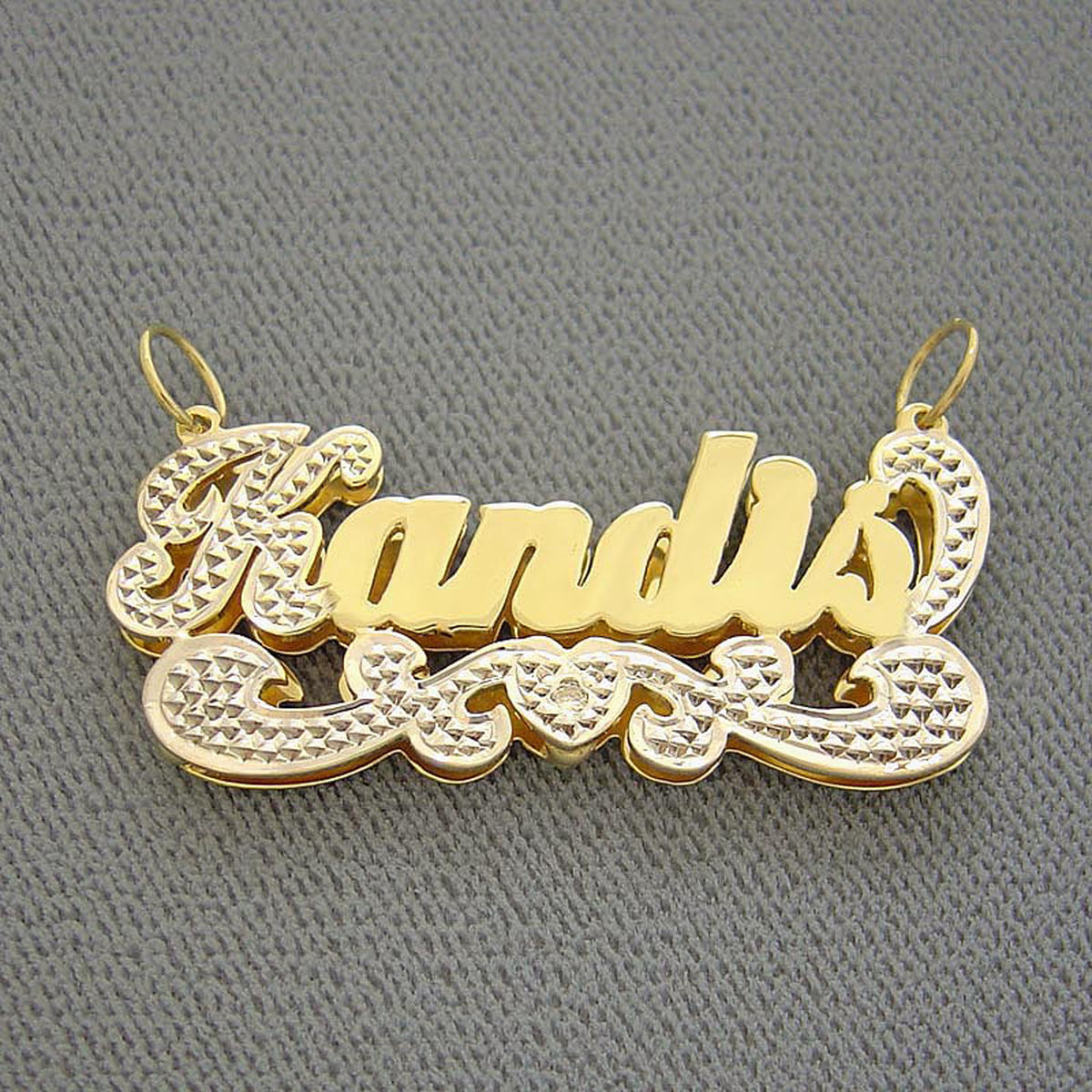 Personalized Necklace Gold Name Pendant 2 Tone Diamond Accent 3D Double Plate Charm Jewelry ND16