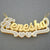 Solid Gold Personalized Double Plate Diamond Curved 2 Tone Name Pendant Charm ND19