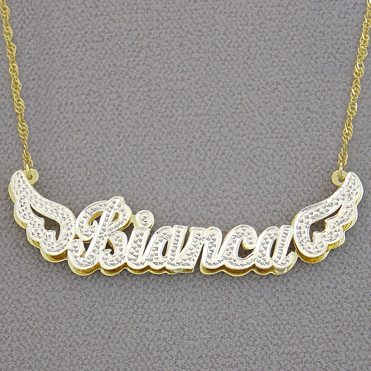 Solid Gold Personalized 3D Diamond Iced Out Name Pendant Angel Wings Jewelry ND40X