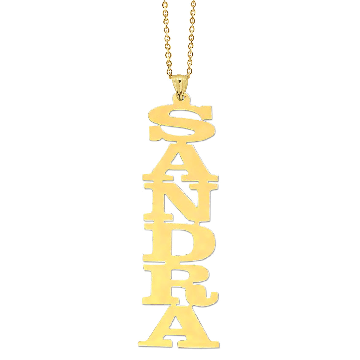 Personalized Gold Vertical Name Necklace 10k or 14k Pendant Custom Made Fine Jewelry.