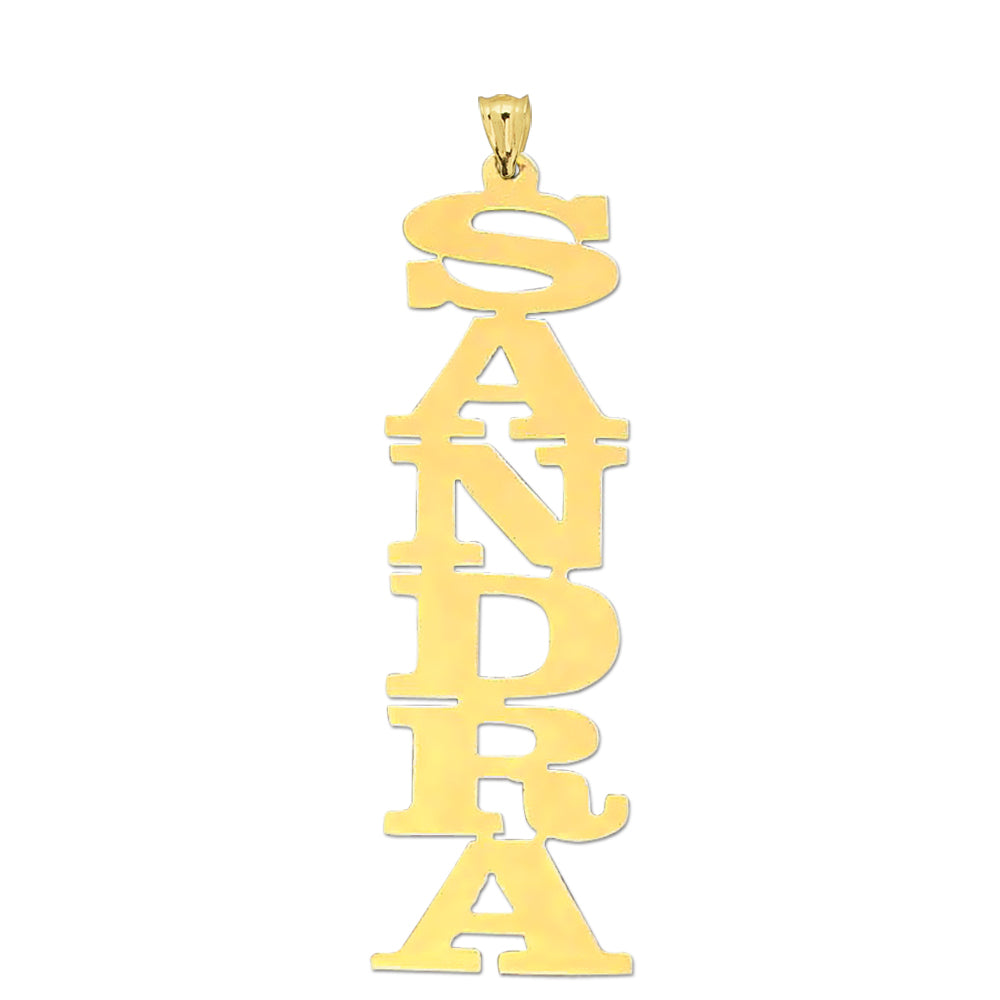 Personalized Gold Vertical Name Necklace 10k or 14k Pendant Custom Made Fine Jewelry.