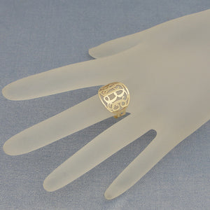 Solid 14k gold personalized ellipse monogram ring front view