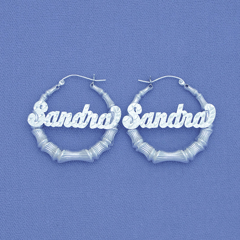 &#39;Personalized Sterling Silver Round Name Bamboo Earrings 1 3-8  SB31&#39;