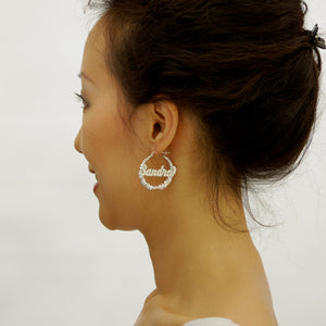 'Personalized Sterling Silver Round Name Bamboo Earrings 1 3-8  SB31'
