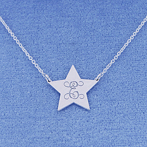 Silver Monogram Initial Engraved Star Charm Necklace SC_25C