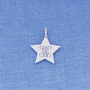 Silver Monogram Initial Engraved Star Charm Pendant SC_25