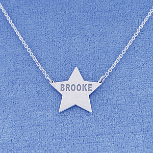 Silver Pesonalized Name Engraved Star Charm Necklace SC26C