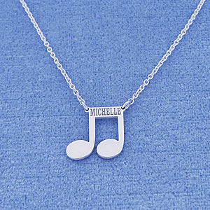 Silver Name Engraved Music Note Charm Necklace SC28C