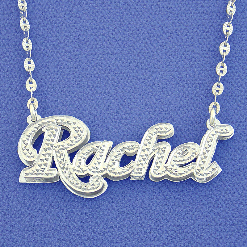 Small Size Silver Personalized Double Plate Script 3D Name Pendant Charm Necklace