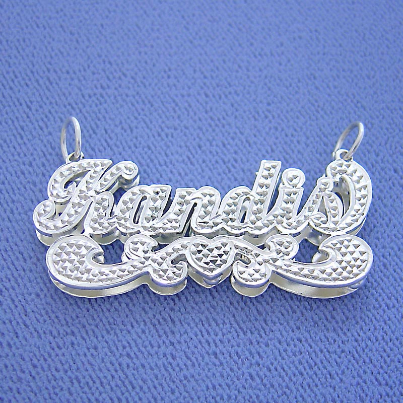 Sterling Silver Personalized 3D Double Custom Made Cursive Name Pendant Necklace Charm