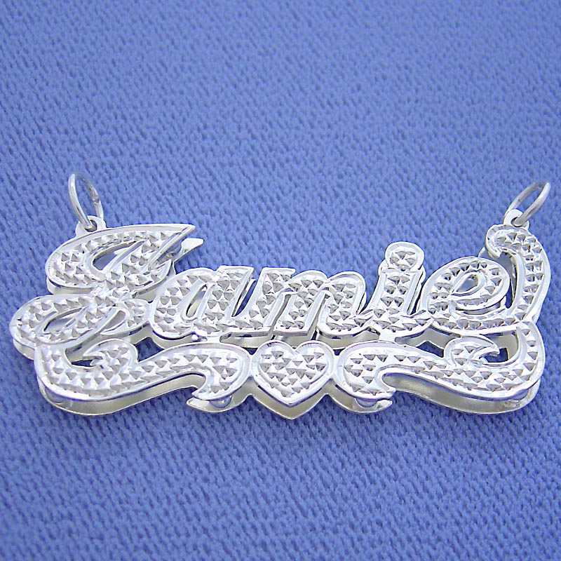 Sterling Silver Double Plates Personalized 3D Name Pendant Charm 