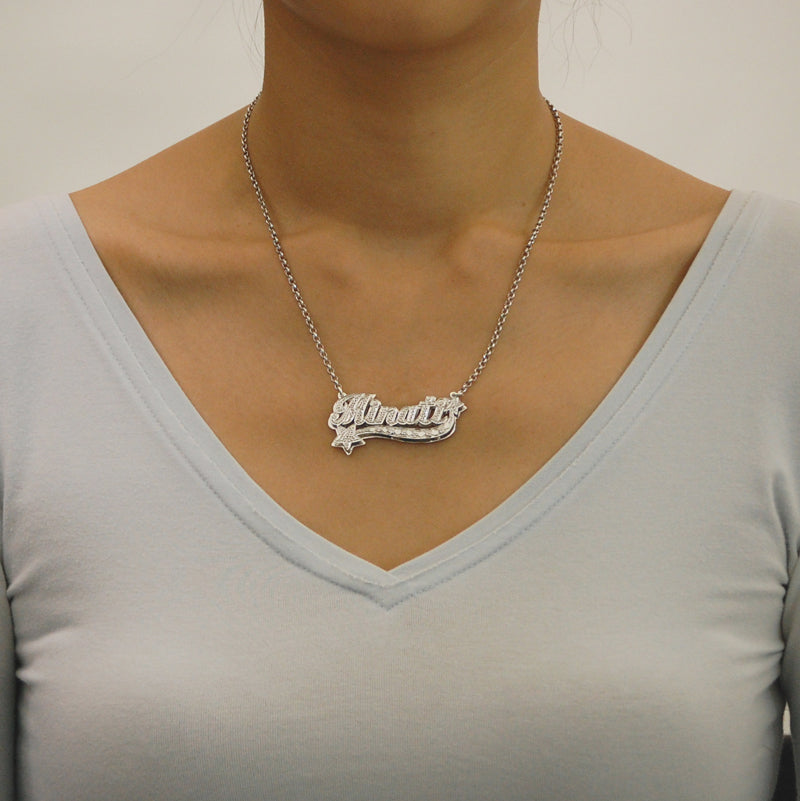 Sterling Silver Double Plate Personalized Name Pendant 2 Stars Charm Necklace Jewelry