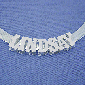 Silver 3D Block Letter Name Necklace Slider &amp; Herringbone 7 mm SND93 18 20 and 22 inches.