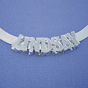Silver 3D Personalized Name Necklace Slider & 7 mm Herringbone SND94