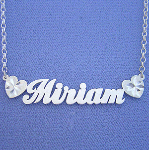 Silver Personalized Name Necklace pendant w- two hearts SN60