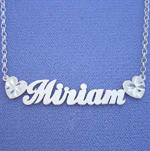 Silver Personalized Name Necklace pendant w- two hearts SN60
