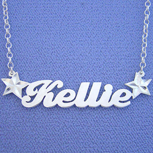 Silver Personalized Name Necklace with Stars SN61