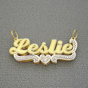 solid 14k gold personalized two tone double plate name pendant